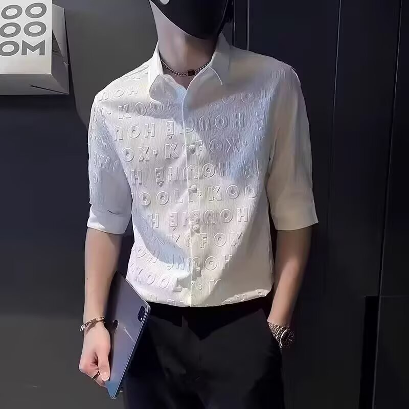 男士衬衣夏季薄款高级感痞帅新款寸衫男款轻薄印花衬衫潮