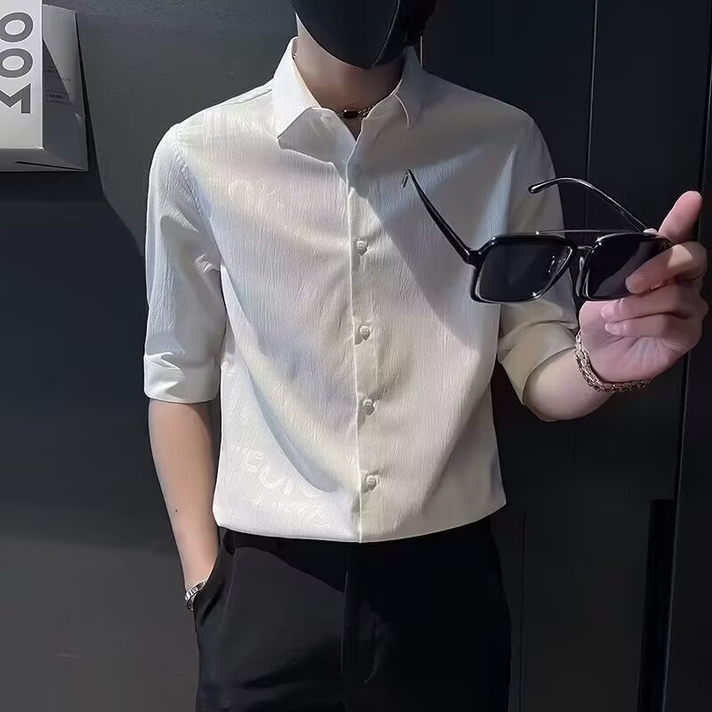时尚长袖衬衫男士商务休闲正装纯色四季款衬衣免烫高端寸衫衬衣