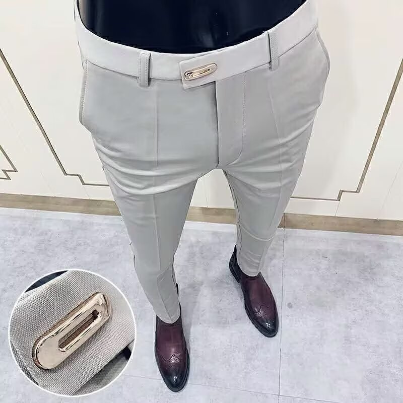 夏季韩版修身男士弹力休闲西裤时尚潮流小脚西装裤发型师九分裤子