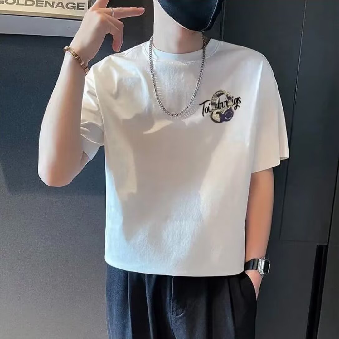 重磅短袖T恤男夏季新款圆领印花潮牌合身衣服休闲百搭体恤衫上衣